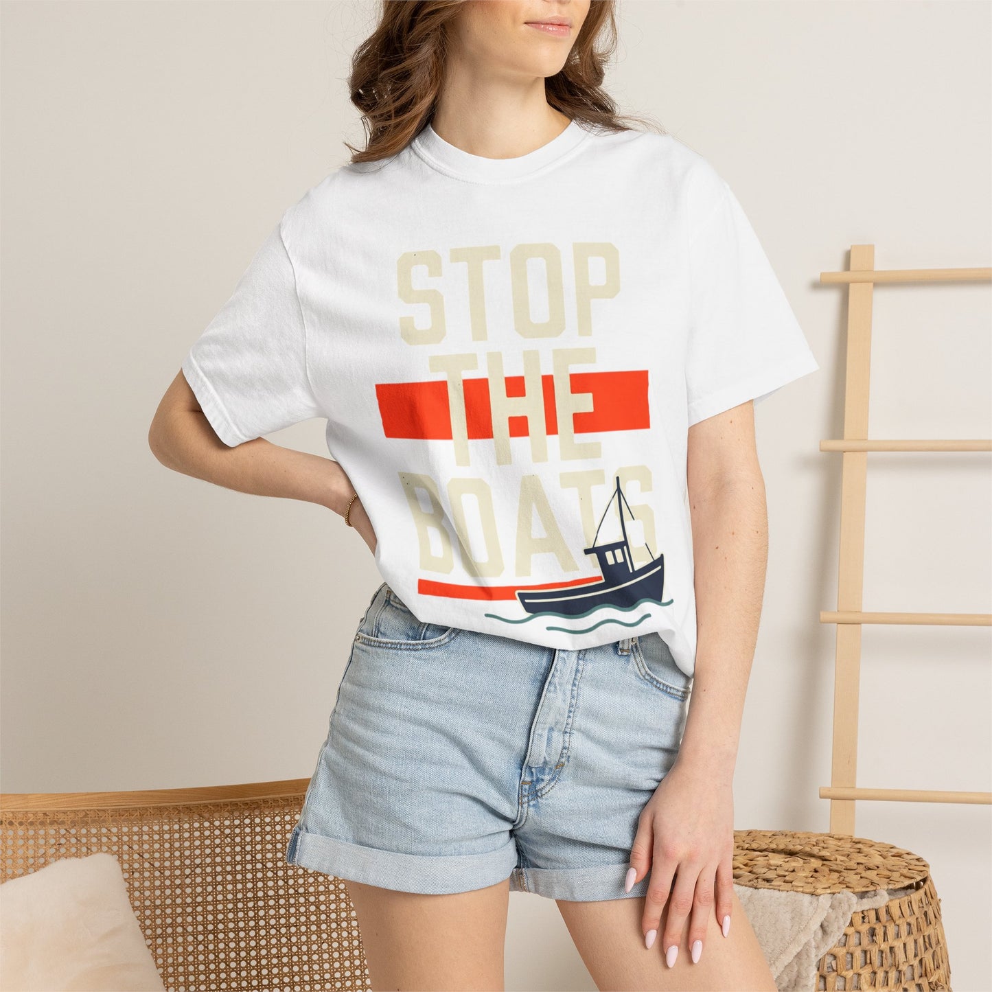Stop the Boats T-Shirt | Boat Graphic, Retro Stripes, Nautical Theme