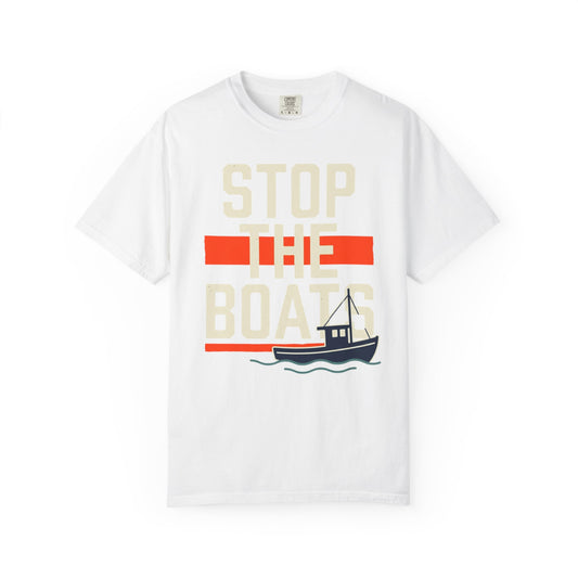 Stop the Boats T-Shirt | Boat Graphic, Retro Stripes, Nautical Theme